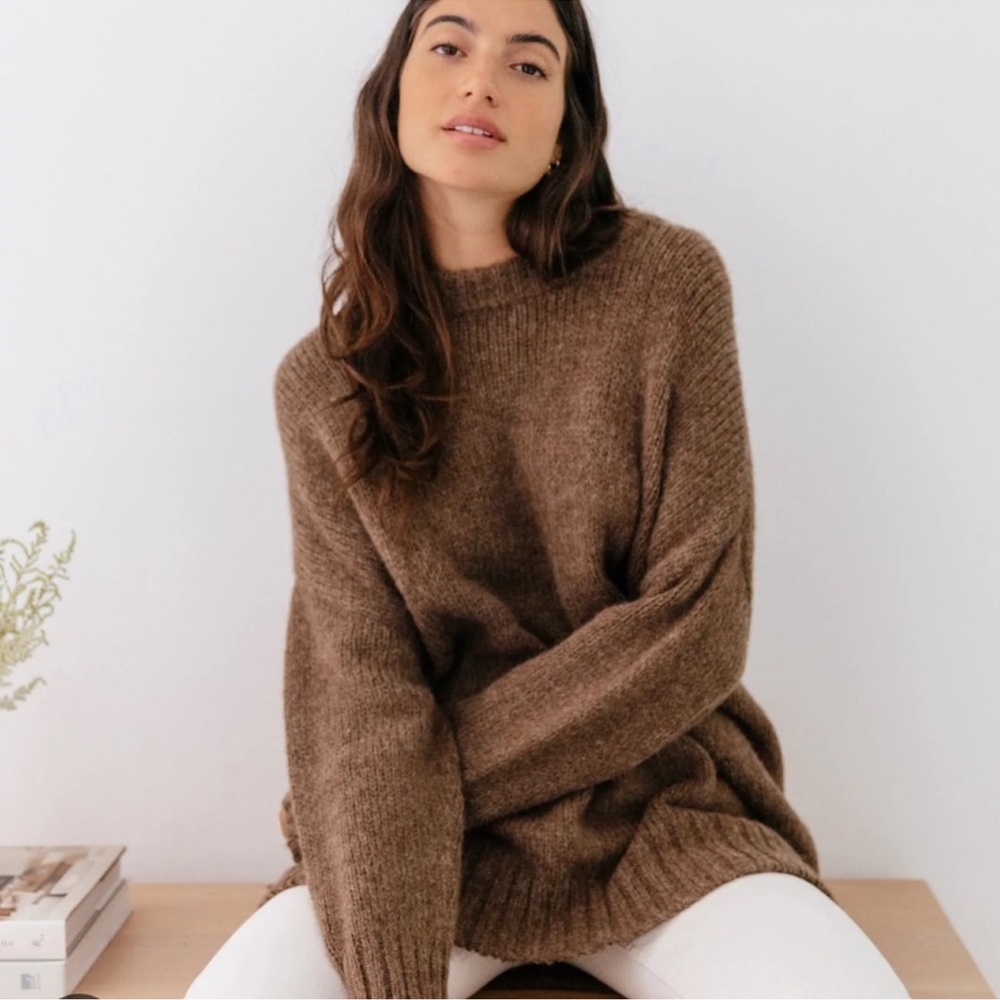 Jenni Kayne Alpaca Cocoon Crewneck Cocoa Brown XS - Picture 2 of 6